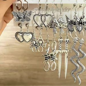 Silvery goth style earring set.